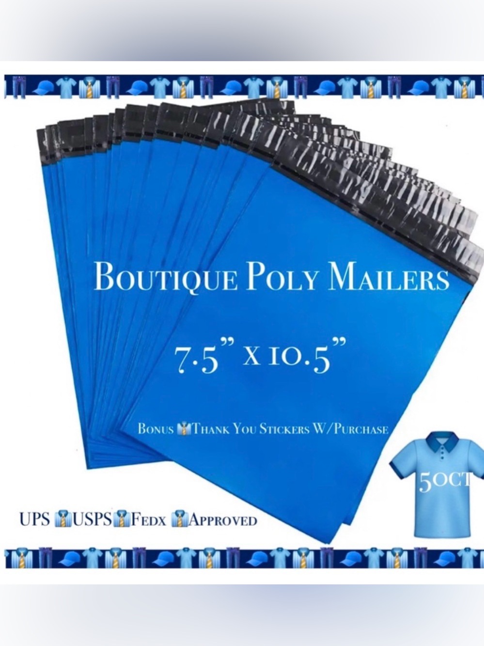 50ct ~ 7.5 x 10.5”~ Poly Mailer Bags 👕🆕👕Plus 😁 50ct Thank You Stickers Included